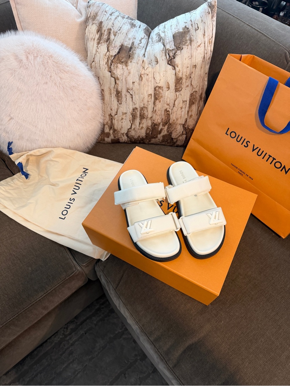 Louis Vuitton LV Sunset Flat Comfort Mules White Women Size 38